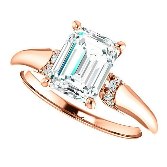 2.0Carat -8.5x6.5mm Emerald Moissanite Accented Engagement Ring - Picture 11 of 15